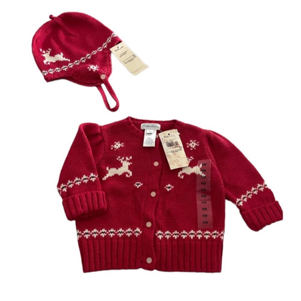 Ralph Lauren Baby Christmas sweater & hat set size 3 months